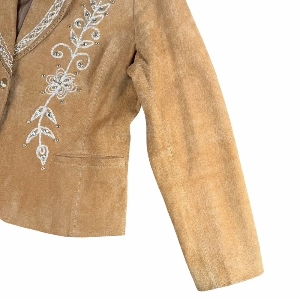 Cripple Creek Western Leather  Embroidered & Jeweled Tan Jacket Women’s Size XL - Picture 2 of 12